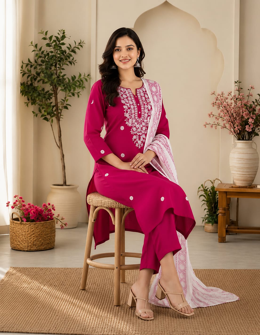 Rangrez- Zari Elegance Magenta Chikankari Kurta Set with Duptta