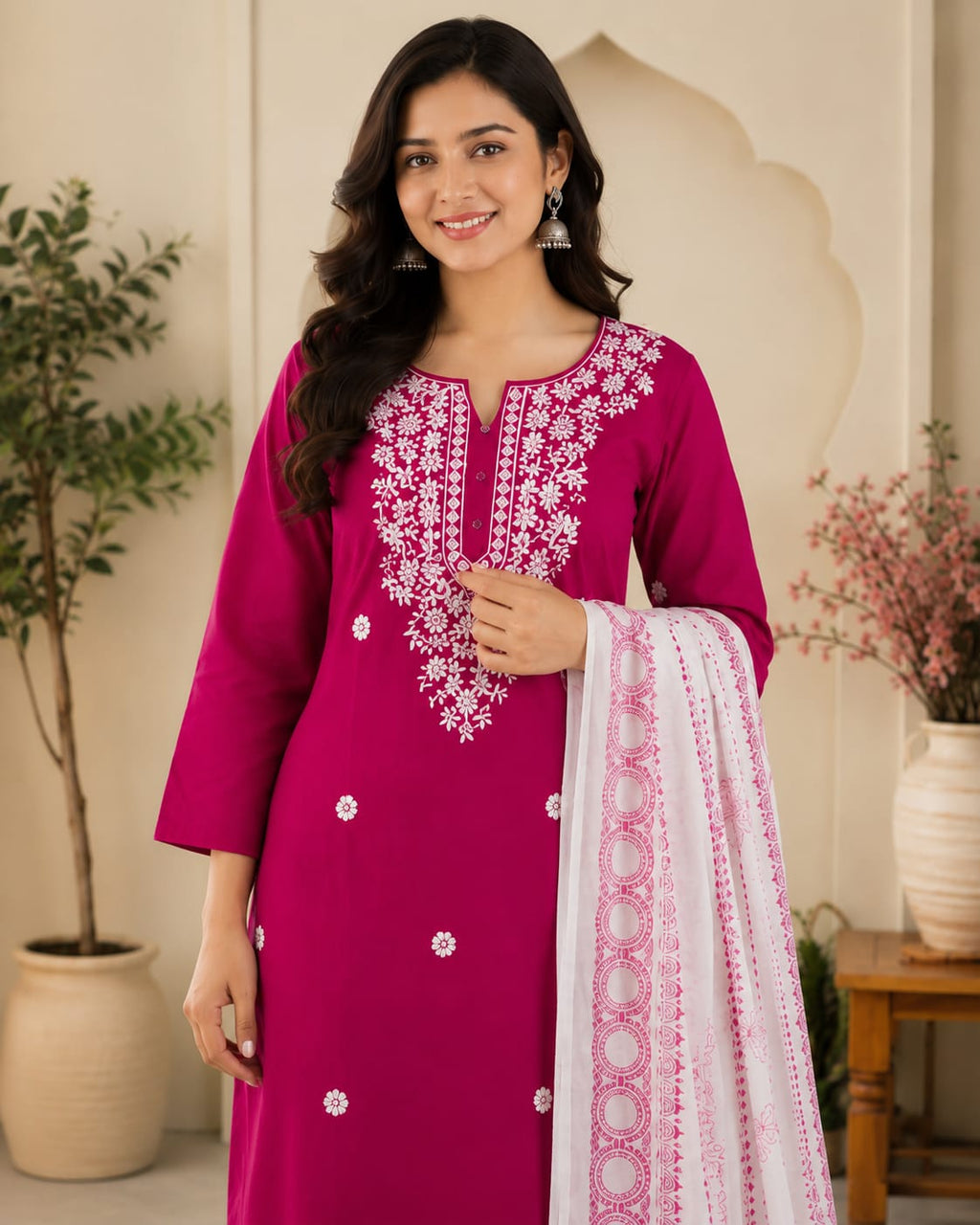 Rangrez- Zari Elegance Magenta Chikankari Kurta Set with Duptta