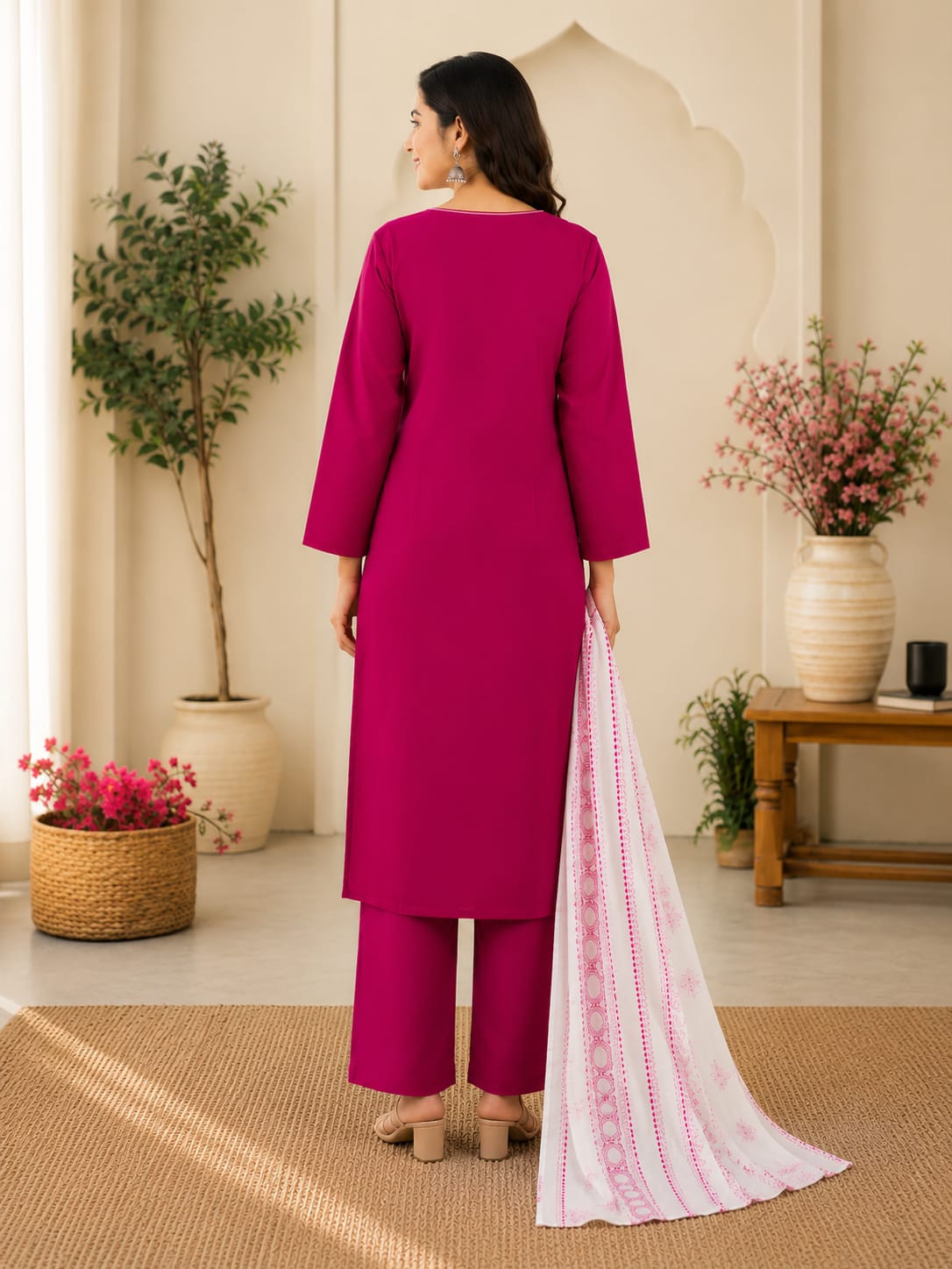 Rangrez- Zari Elegance Magenta Chikankari Kurta Set with Duptta