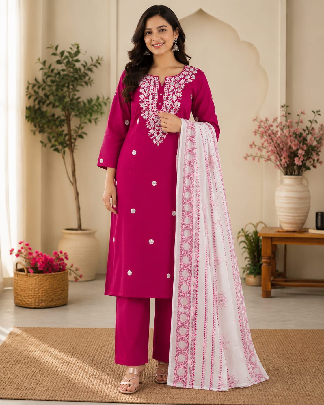 Rangrez- Zari Elegance Magenta Chikankari Kurta Set with Duptta