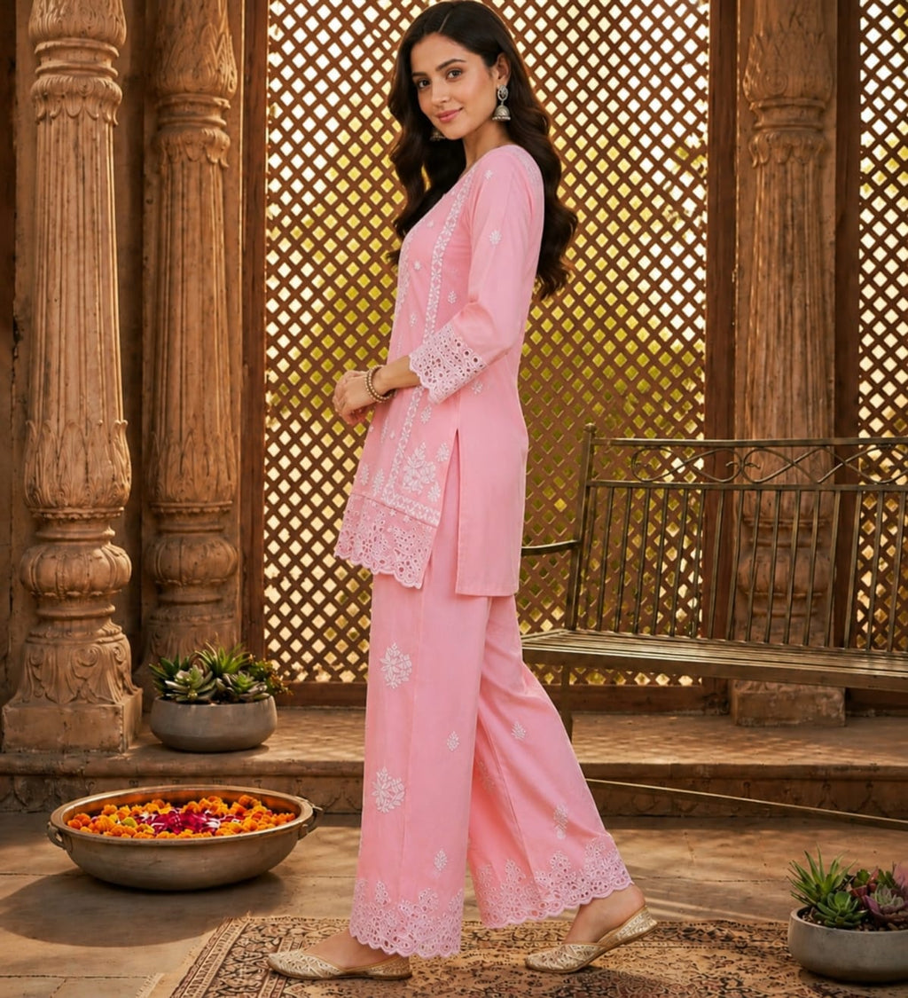 Zoya- Blush Pink Embroidered Co-Ord set